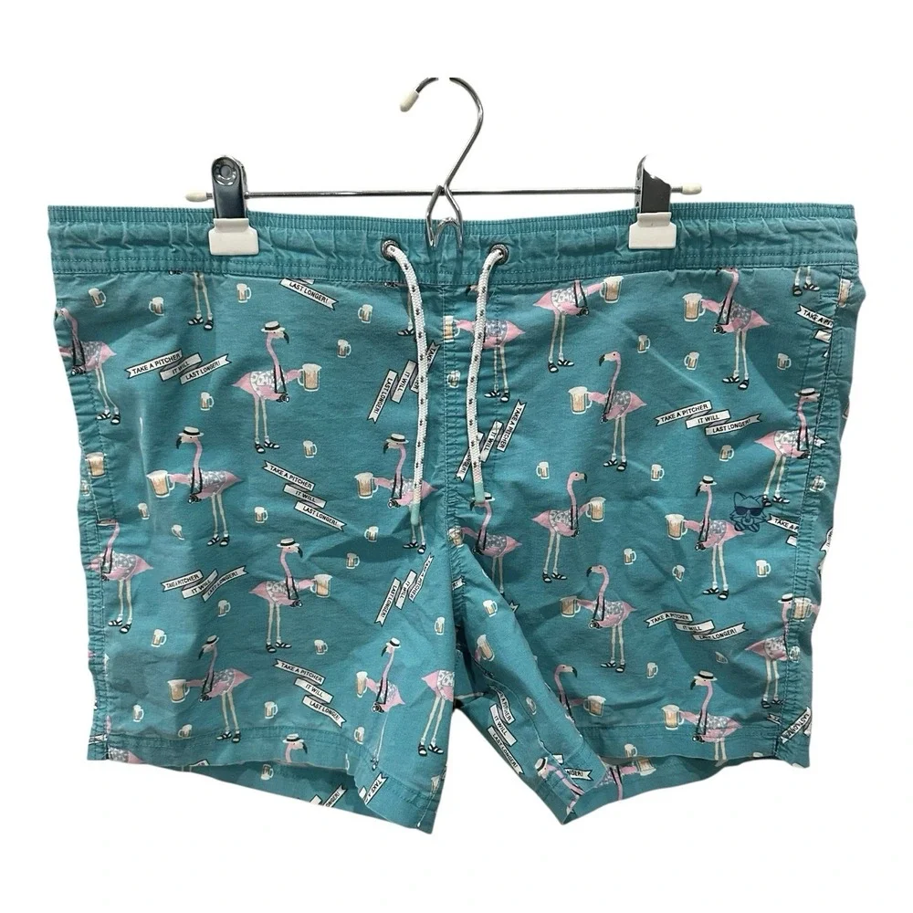 Party Pants Men's L Flamingo Take A Pitcher Funny Swim Trunk Shorts Retro 80s